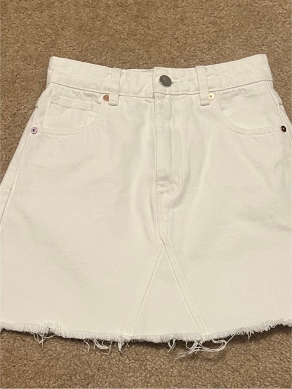 White Denim Raw Hem Mini Skirt